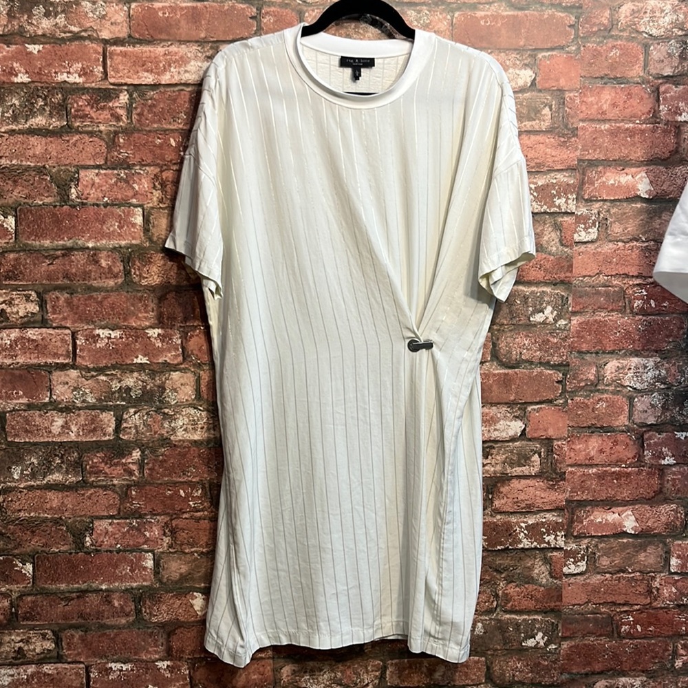 rag & bone Cream Pinstripe Midi Dress with Side D-ring Detail